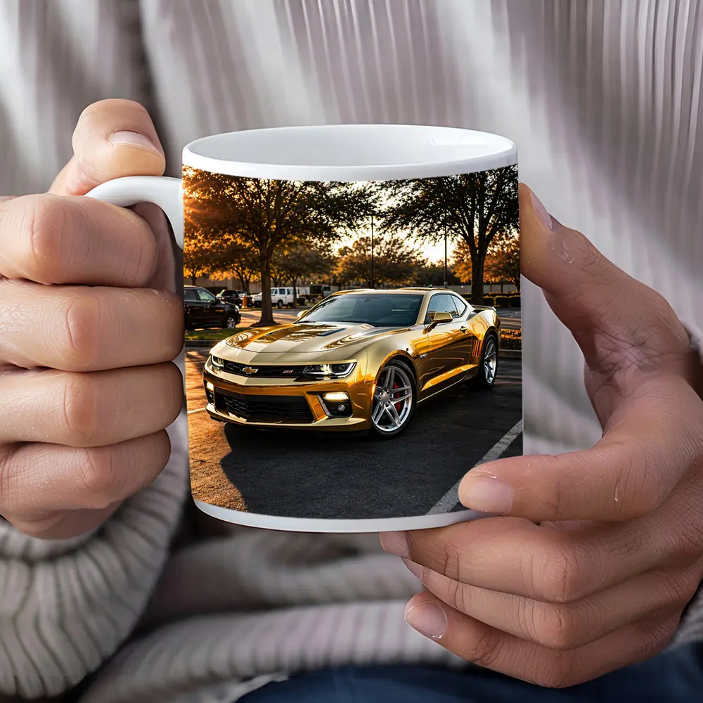 Gold Chevrolet Camaro SS Parking Lot Sunset – Mugs