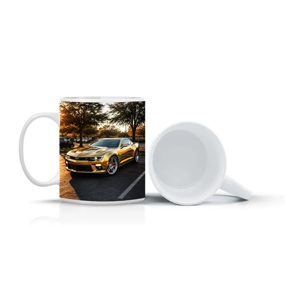 Gold Chevrolet Camaro SS Parking Lot Sunset – Mugs