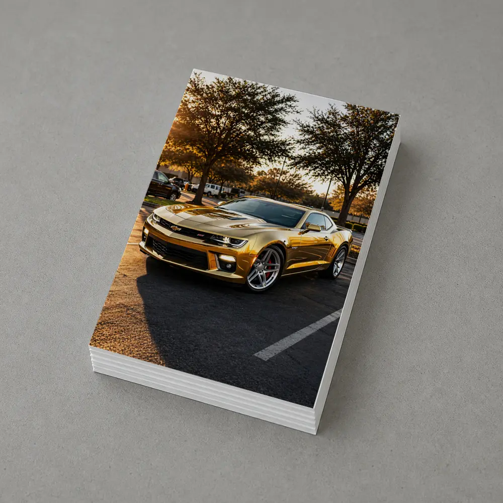 Gold Chevrolet Camaro SS Parking Lot Sunset – Postcards