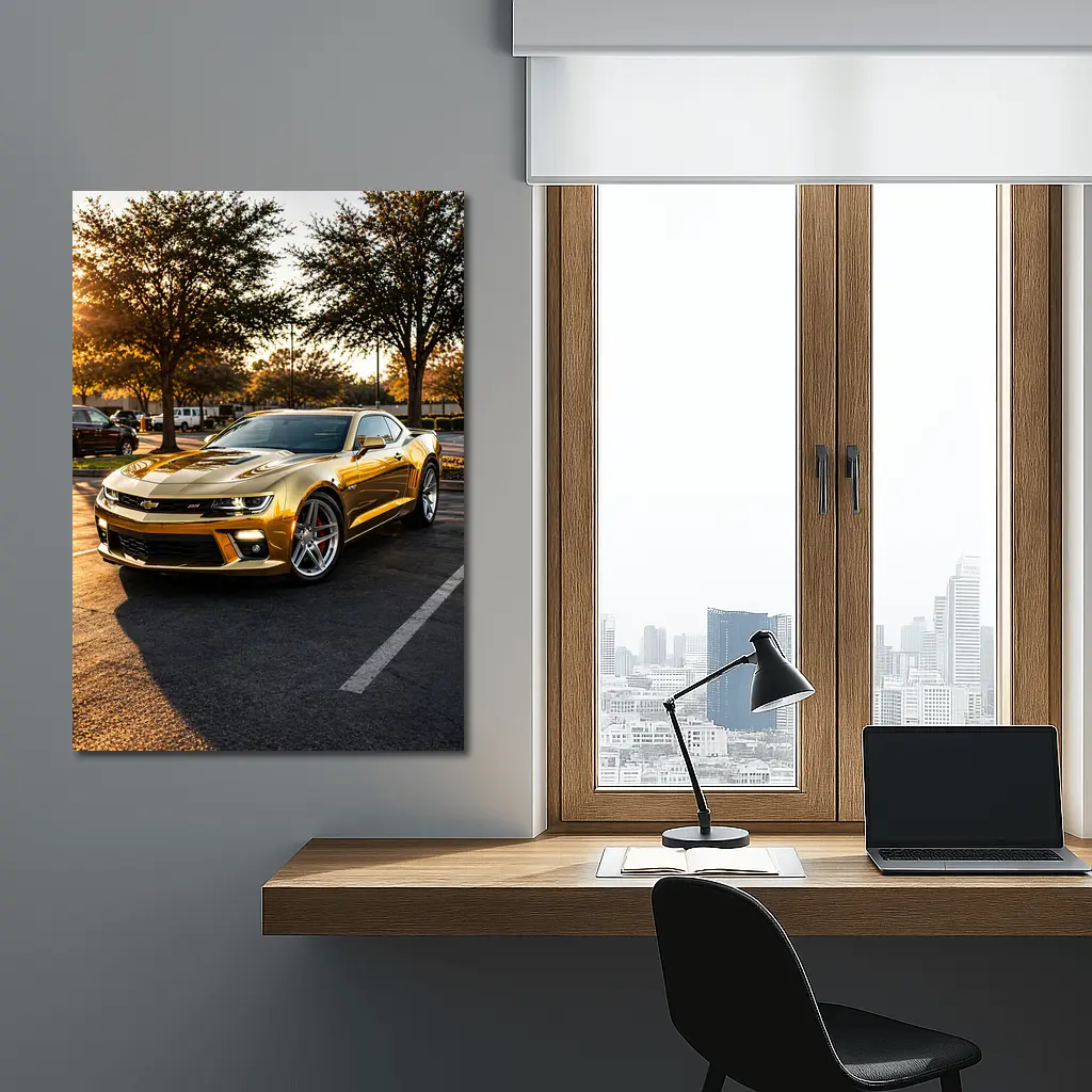 Gold Chevrolet Camaro SS Parking Lot Sunset – Wall Art