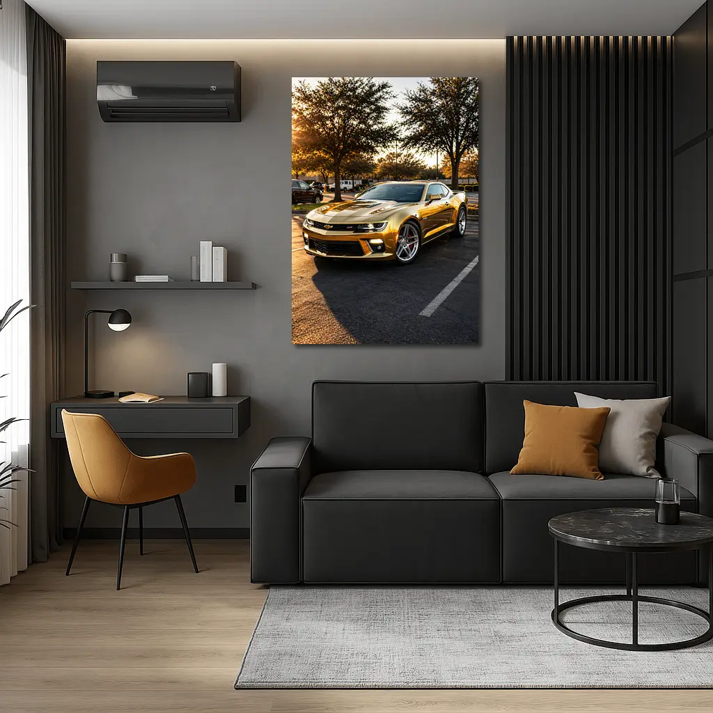 Gold Chevrolet Camaro SS Parking Lot Sunset – Wall Art