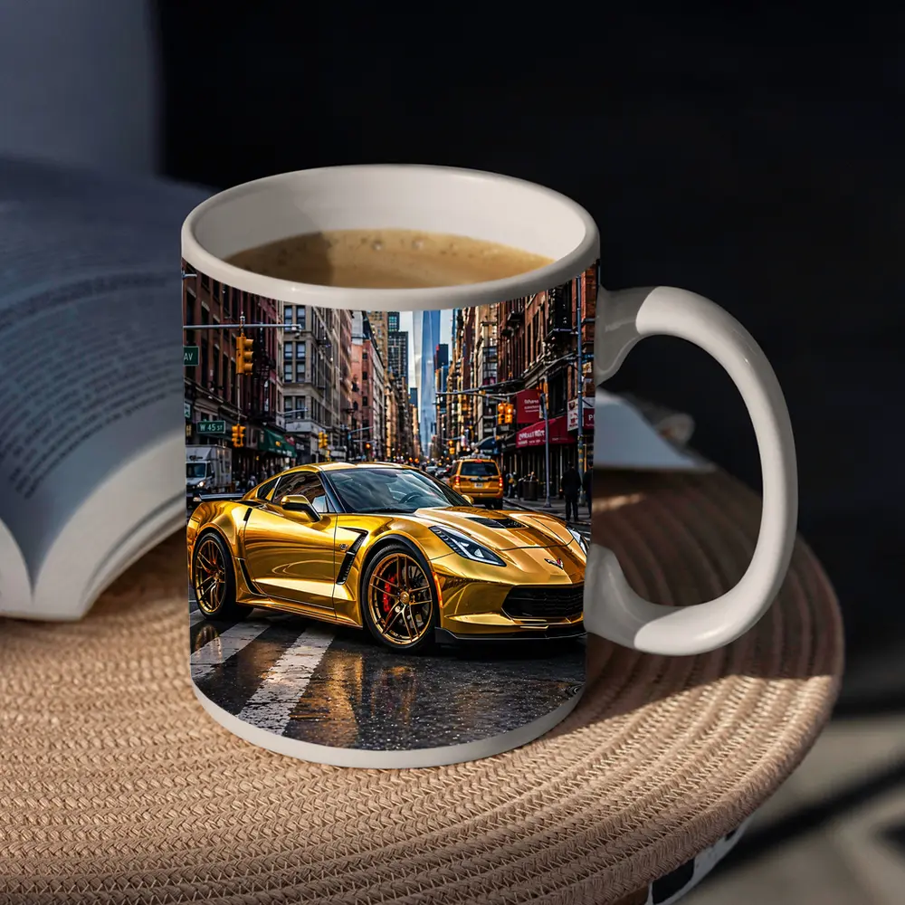 Gold Chevrolet Corvette New York City Street – Mugs