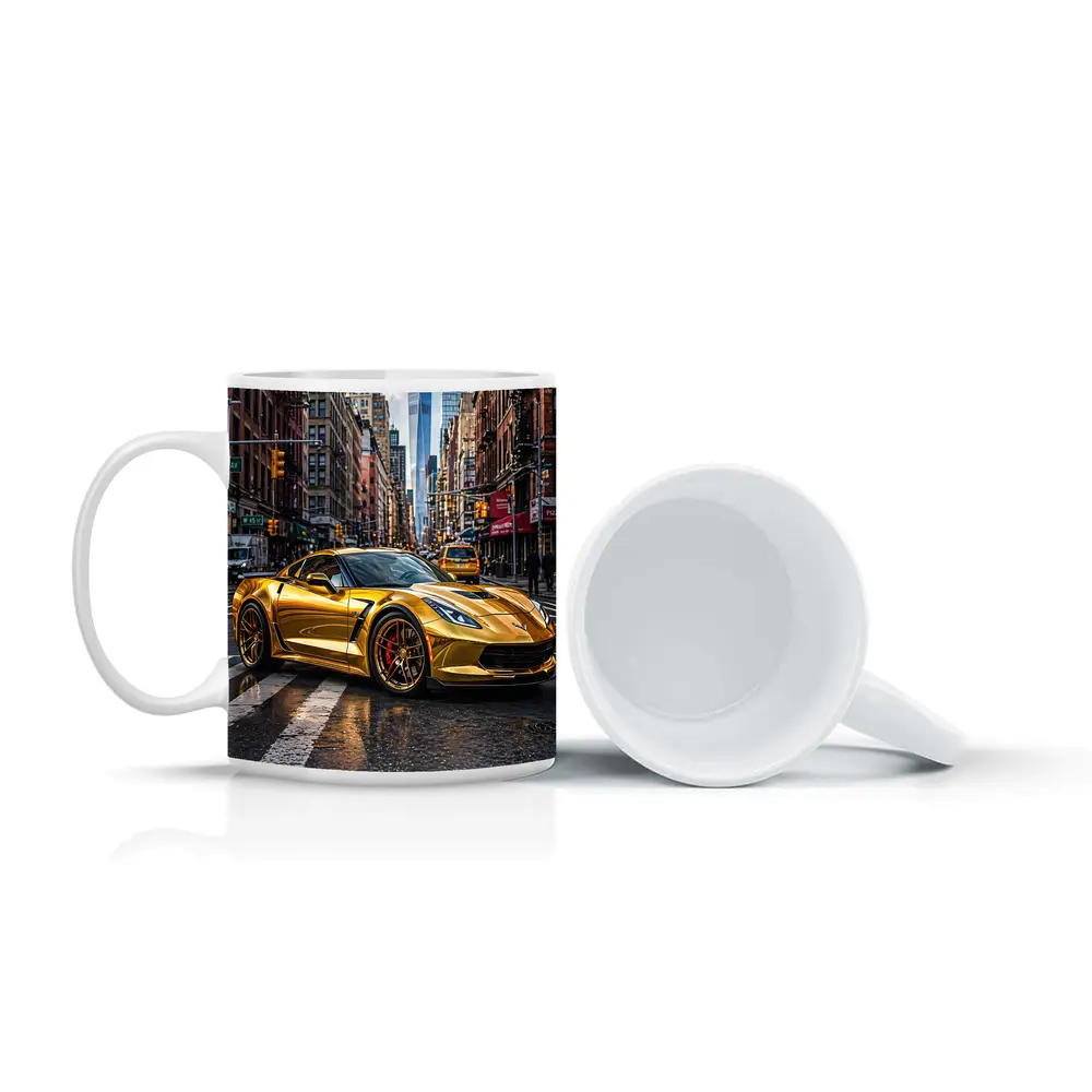 Gold Chevrolet Corvette New York City Street – Mugs