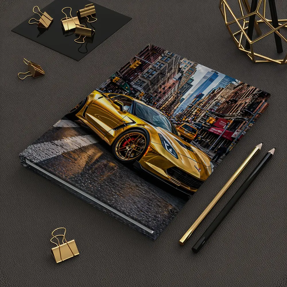Gold Chevrolet Corvette New York City Street – Notebooks