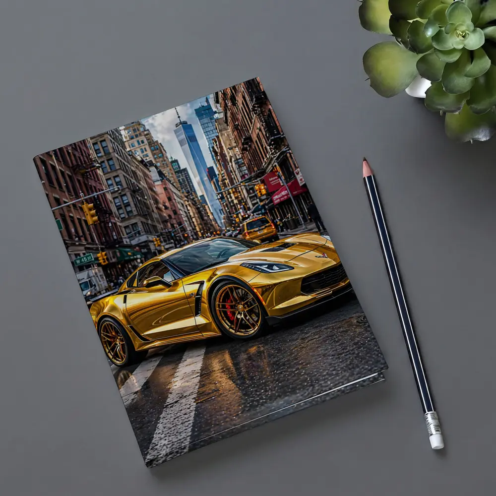 Gold Chevrolet Corvette New York City Street – Notebooks