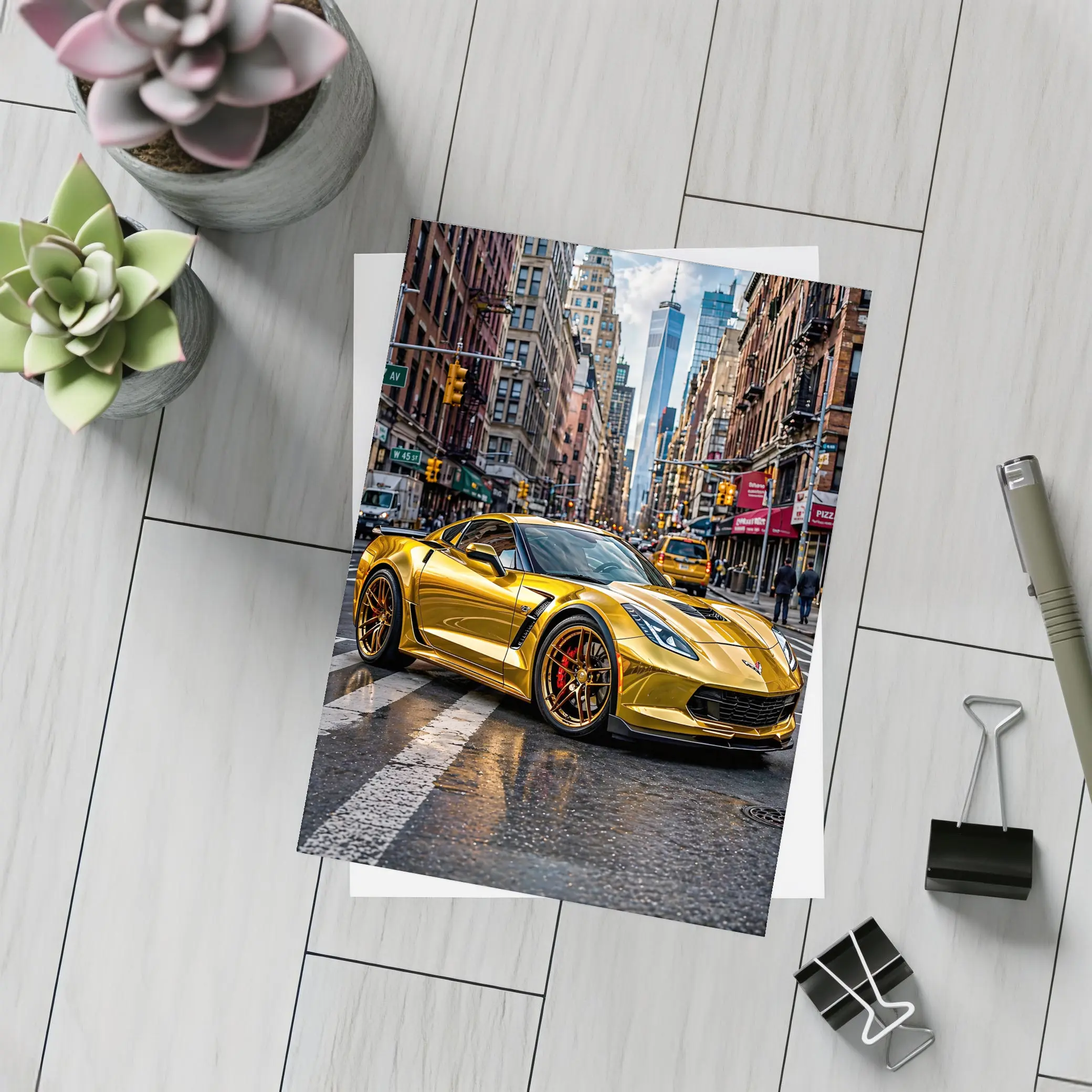 Gold Chevrolet Corvette New York City Street – Postcards