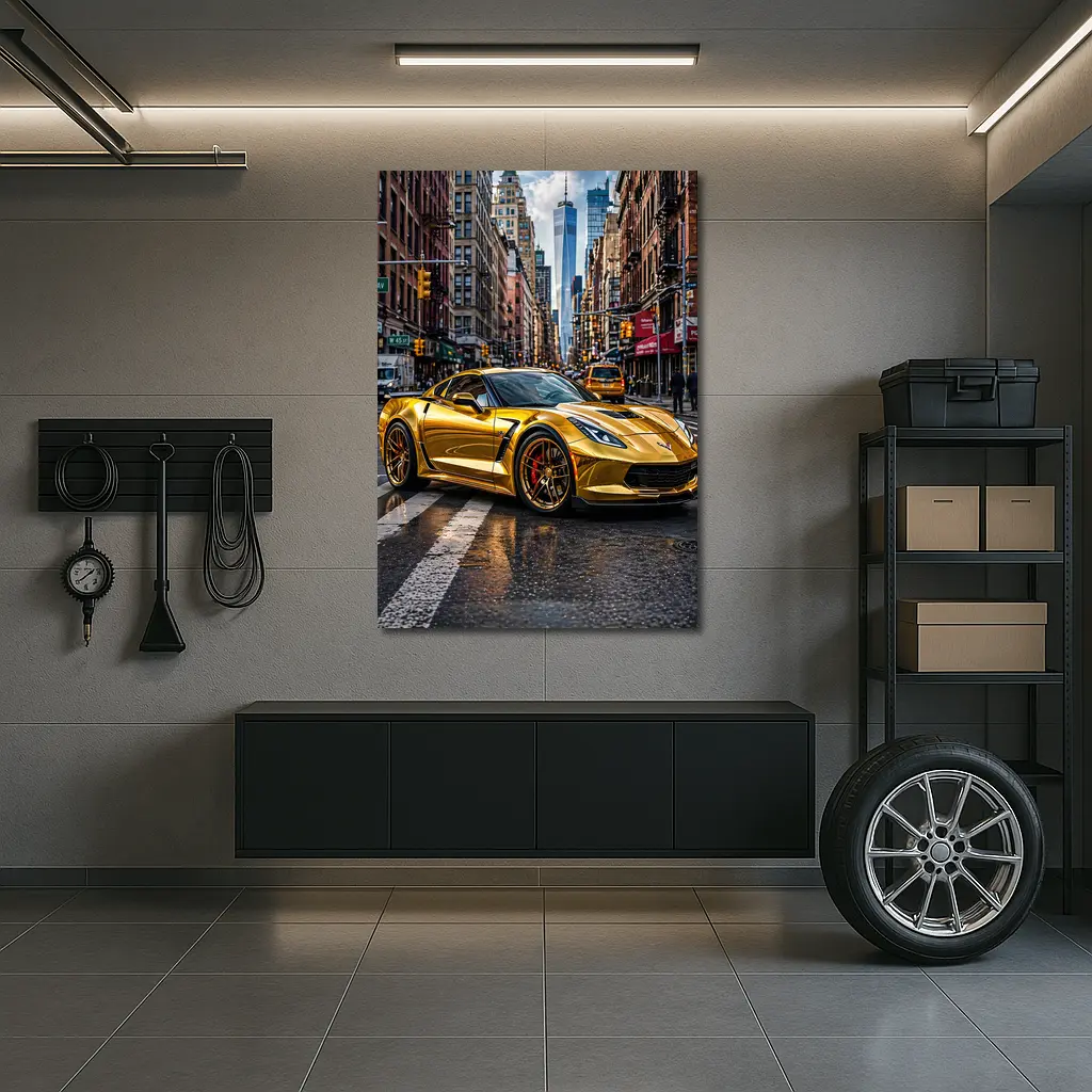 Gold Chevrolet Corvette New York City Street – Wall Art