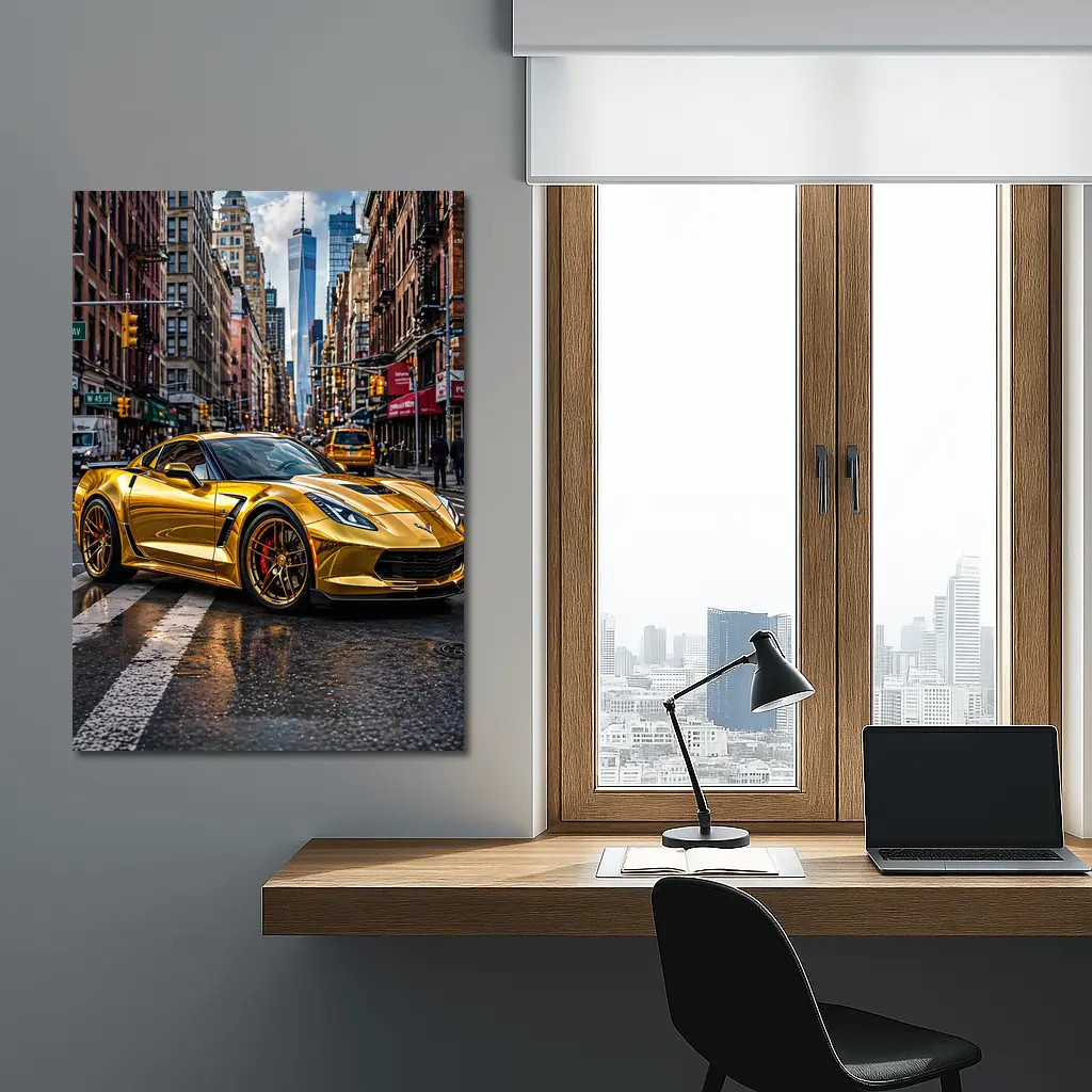 Gold Chevrolet Corvette New York City Street – Wall Art