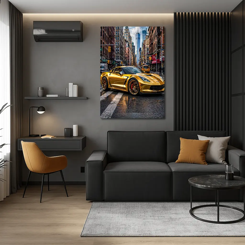 Gold Chevrolet Corvette New York City Street – Wall Art