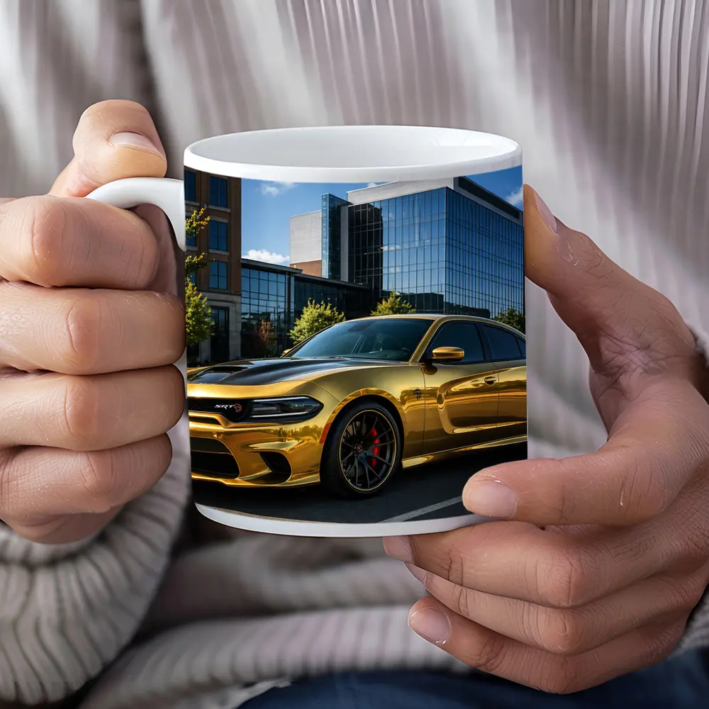 Gold Dodge Charger SRT Hellcat Urban Parking – Mugs