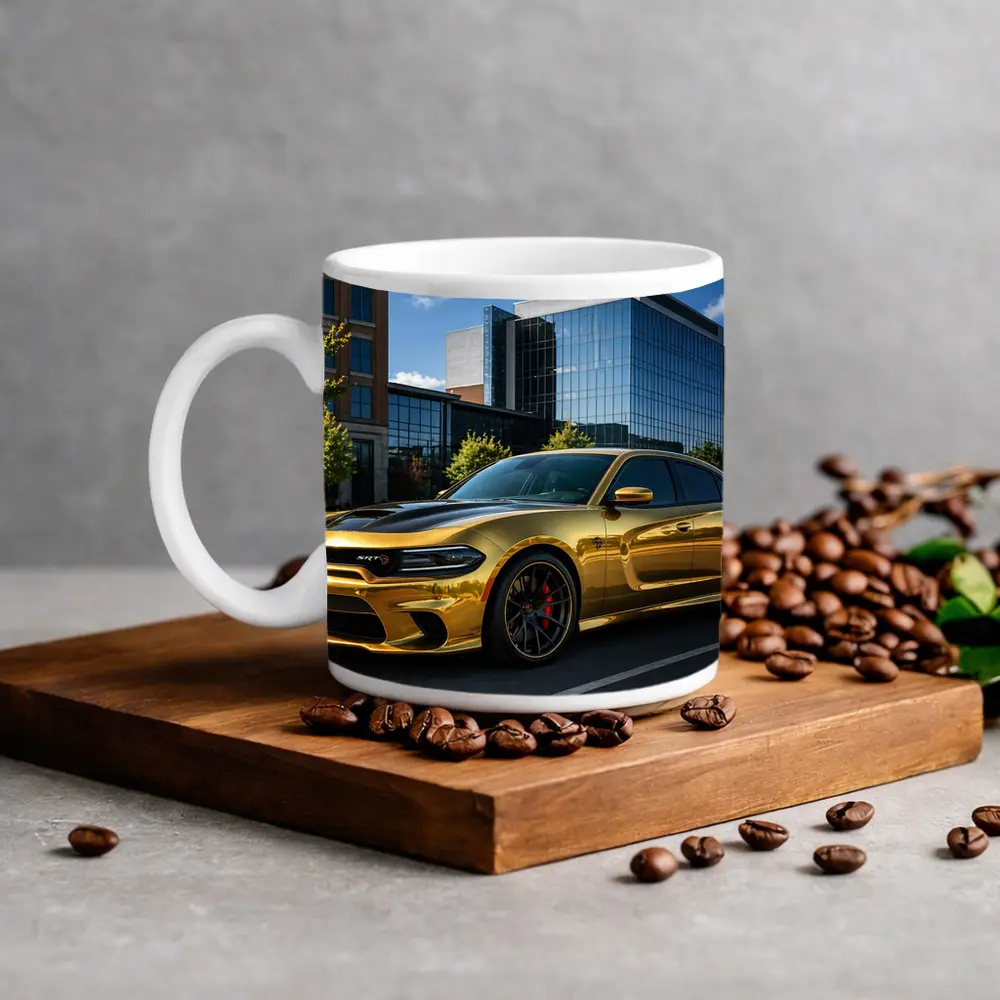 Gold Dodge Charger SRT Hellcat Urban Parking – Mugs