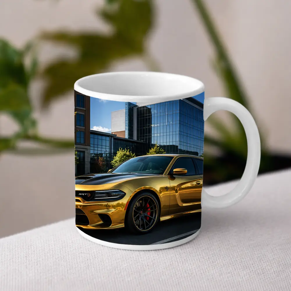 Gold Dodge Charger SRT Hellcat Urban Parking – Mugs
