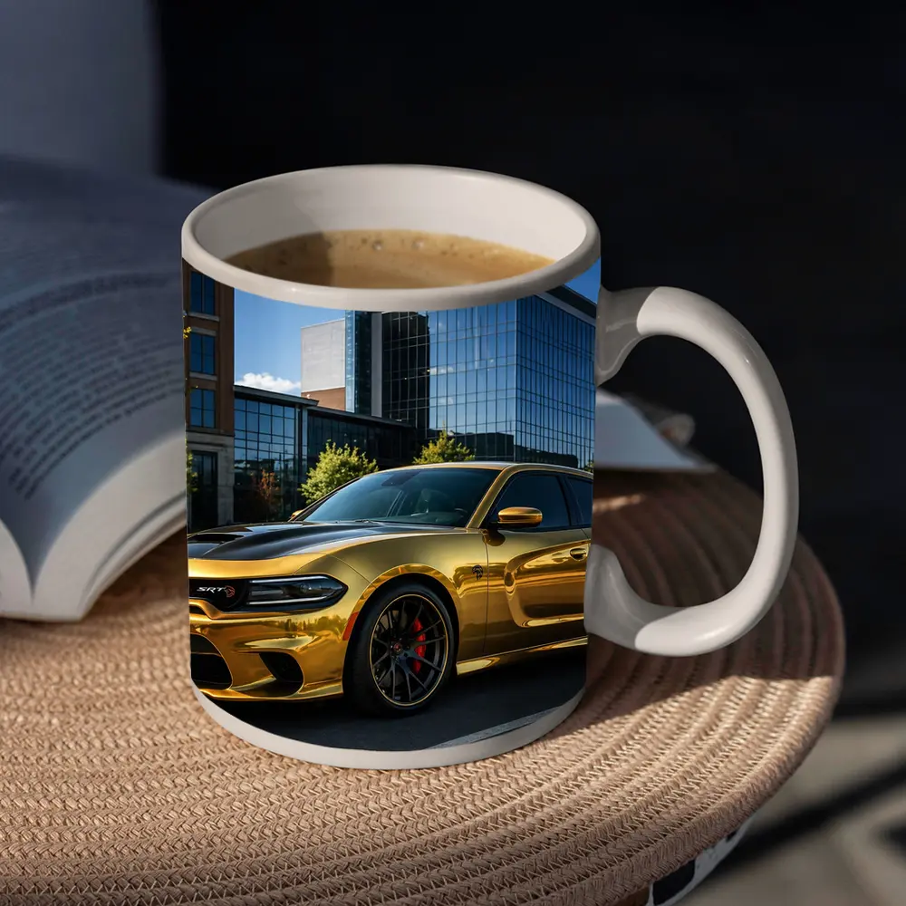 Gold Dodge Charger SRT Hellcat Urban Parking – Mugs