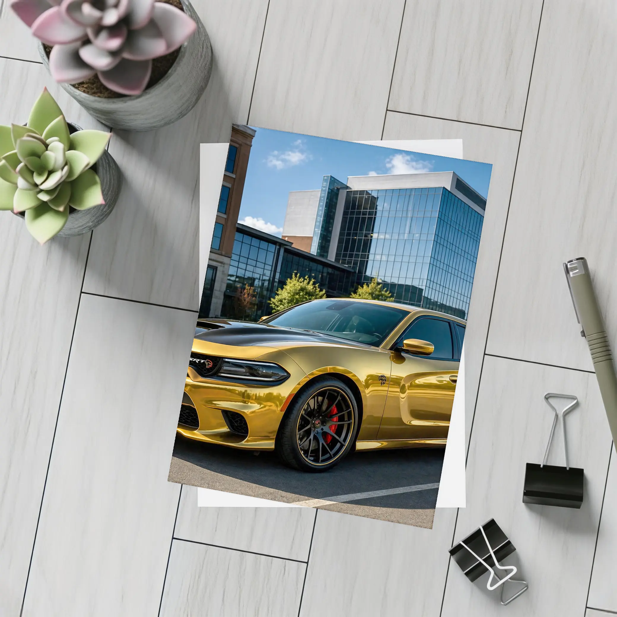 Gold Dodge Charger SRT Hellcat Urban Parking – Postcards
