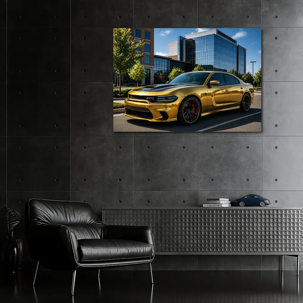 Gold Dodge Charger SRT Hellcat Urban Parking – Wall Art