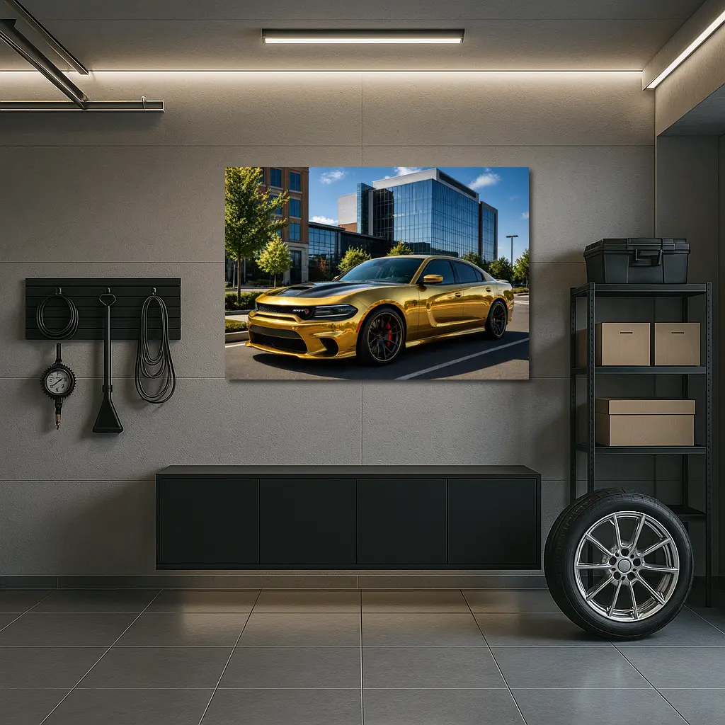 Gold Dodge Charger SRT Hellcat Urban Parking – Wall Art
