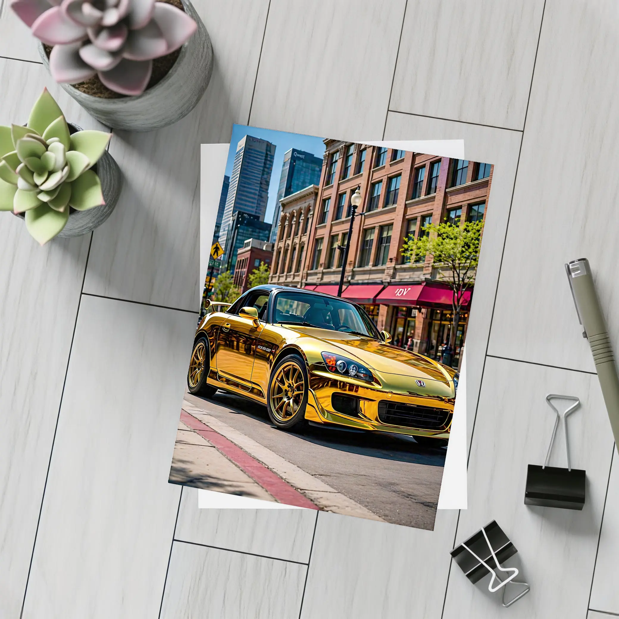 Gold Honda S2000 Downtown City Street – Postcards