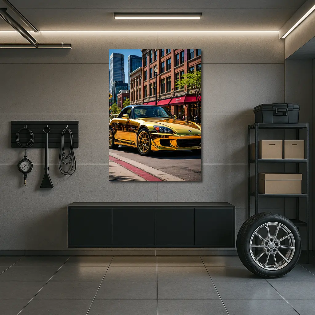 Gold Honda S2000 Downtown City Street – Wall Art