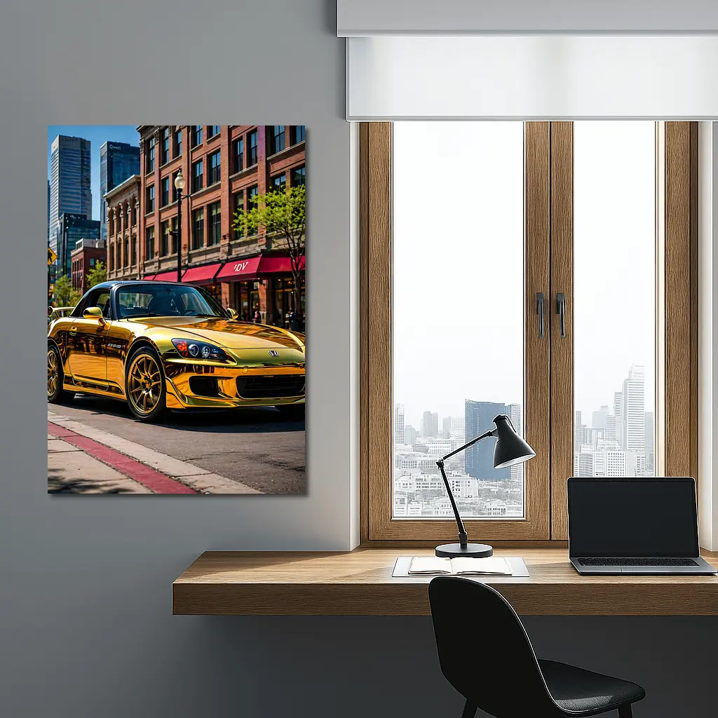 Gold Honda S2000 Downtown City Street – Wall Art