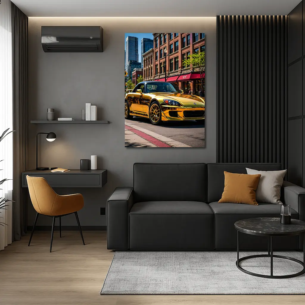 Gold Honda S2000 Downtown City Street – Wall Art