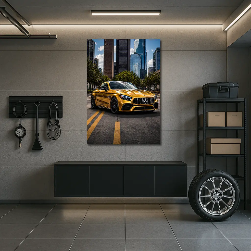Gold Mercedes AMG GT City Skyline – Wall Art