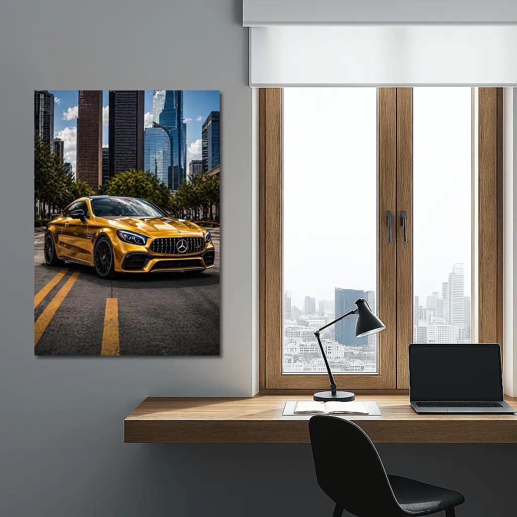 Gold Mercedes AMG GT City Skyline – Wall Art