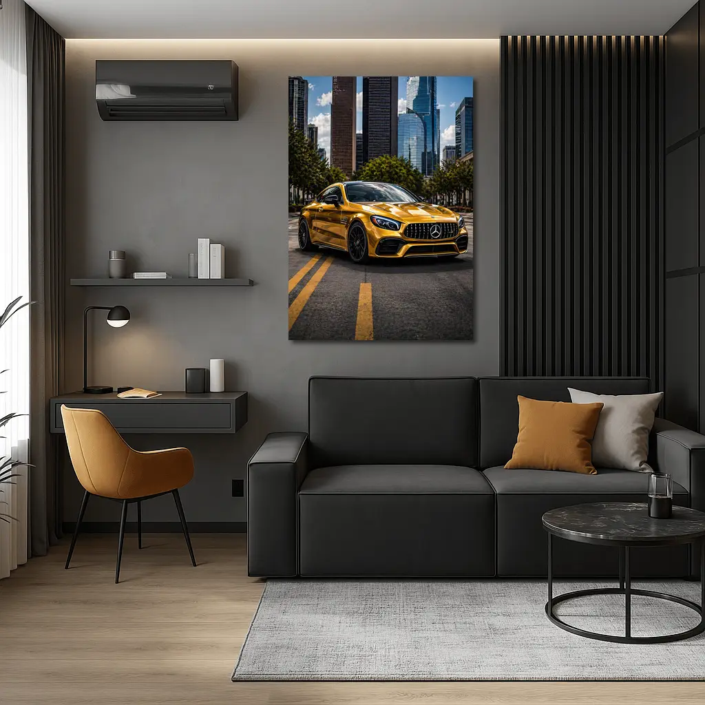 Gold Mercedes AMG GT City Skyline – Wall Art