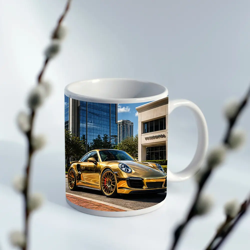 Gold Porsche 911 City Urban Background – Mugs