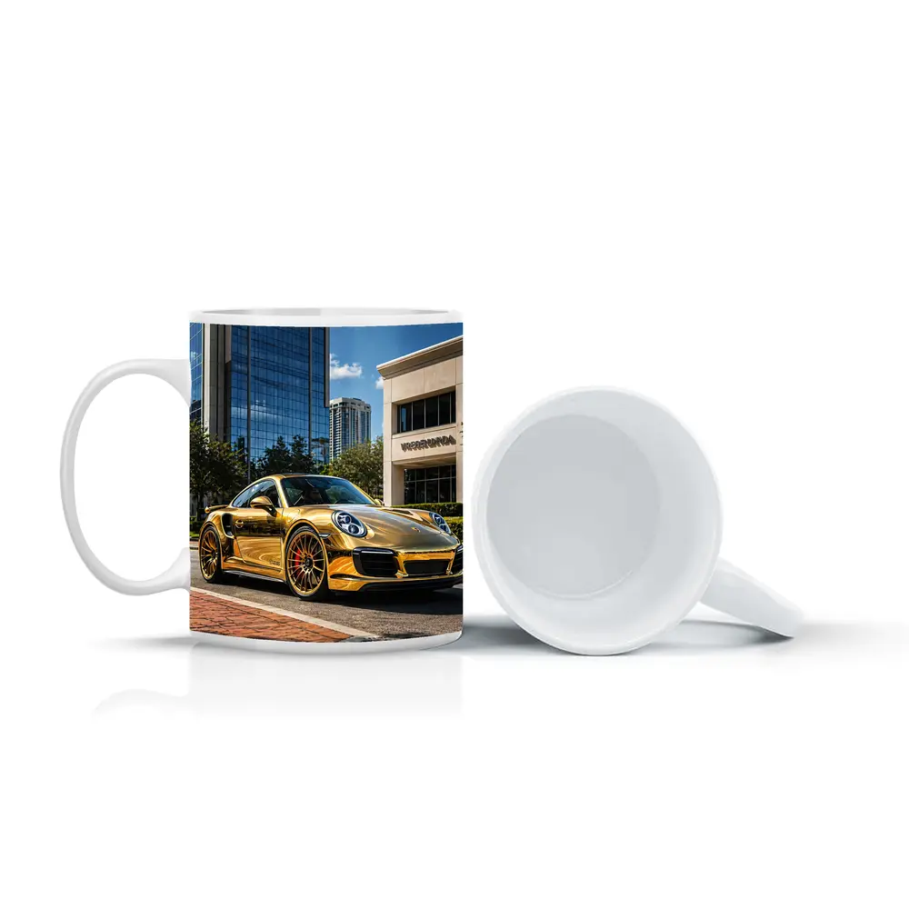Gold Porsche 911 City Urban Background – Mugs