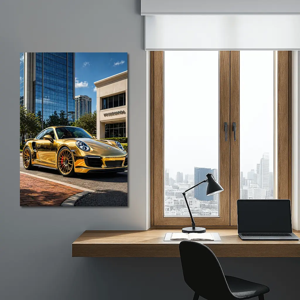Gold Porsche 911 City Urban Background – Wall Art