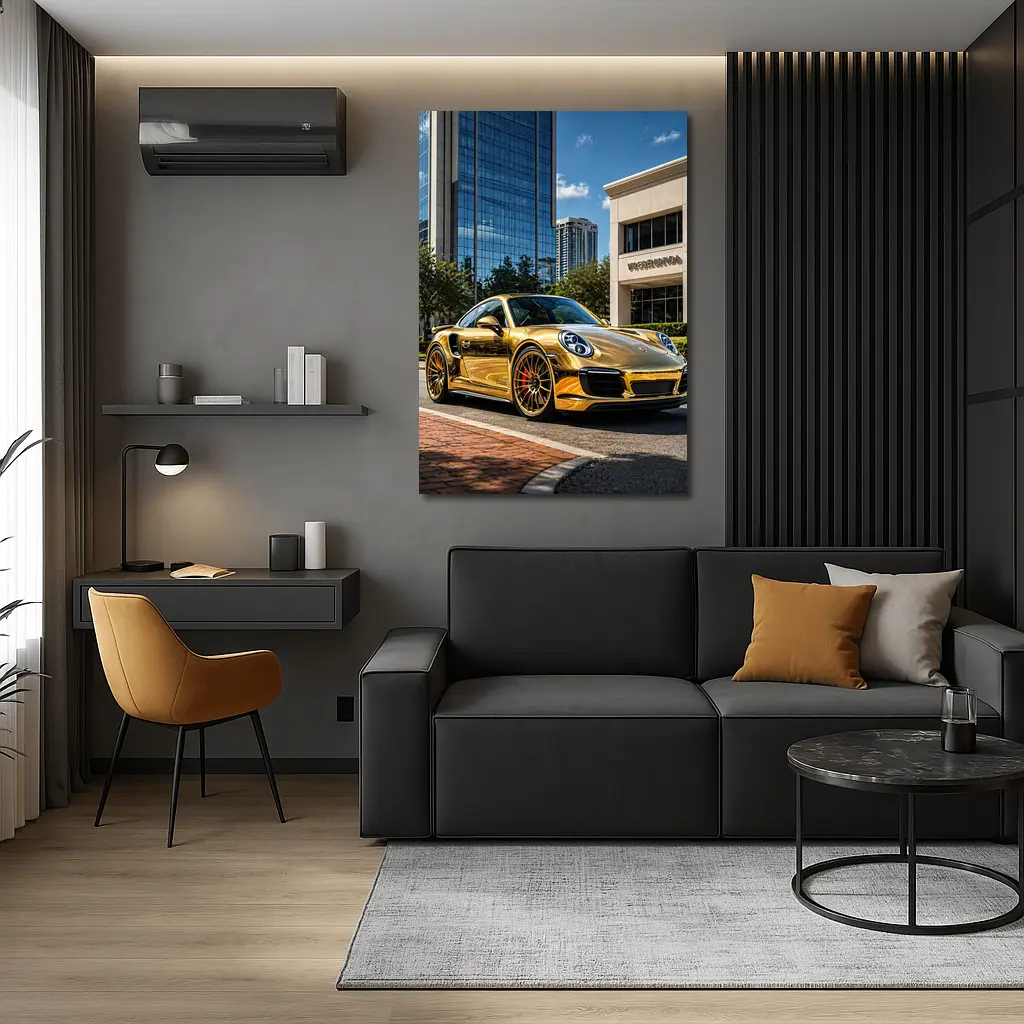 Gold Porsche 911 City Urban Background – Wall Art