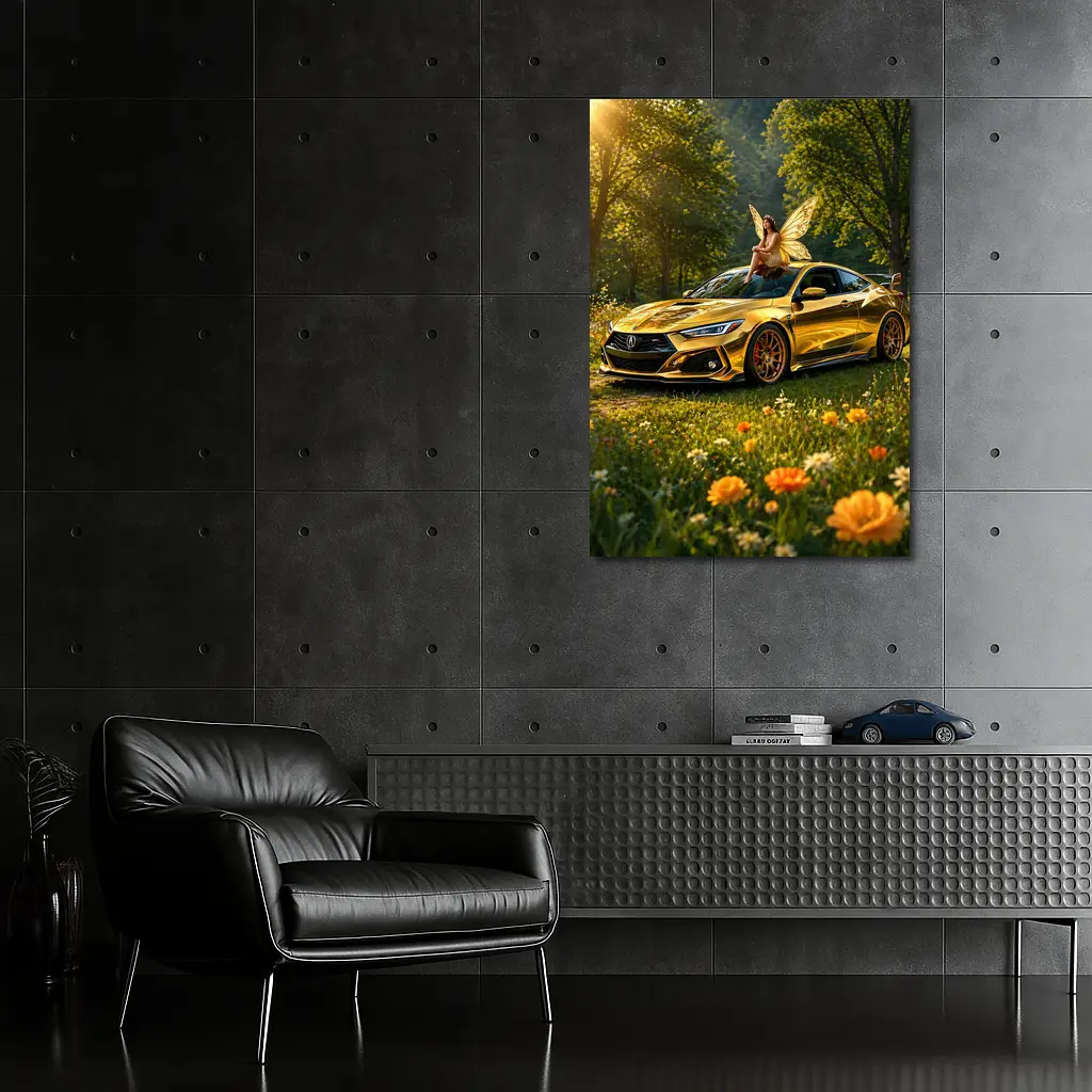Gold Acura Integra Fairy Meadow Scene – Wall Art