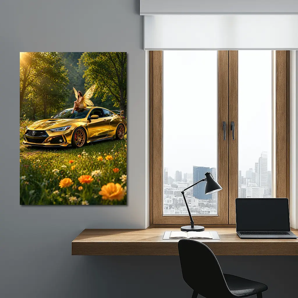 Gold Acura Integra Fairy Meadow Scene – Wall Art