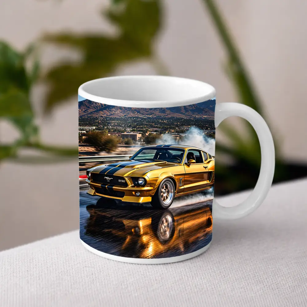 Golden Ford Mustang GT500 Burnout Track – Mugs