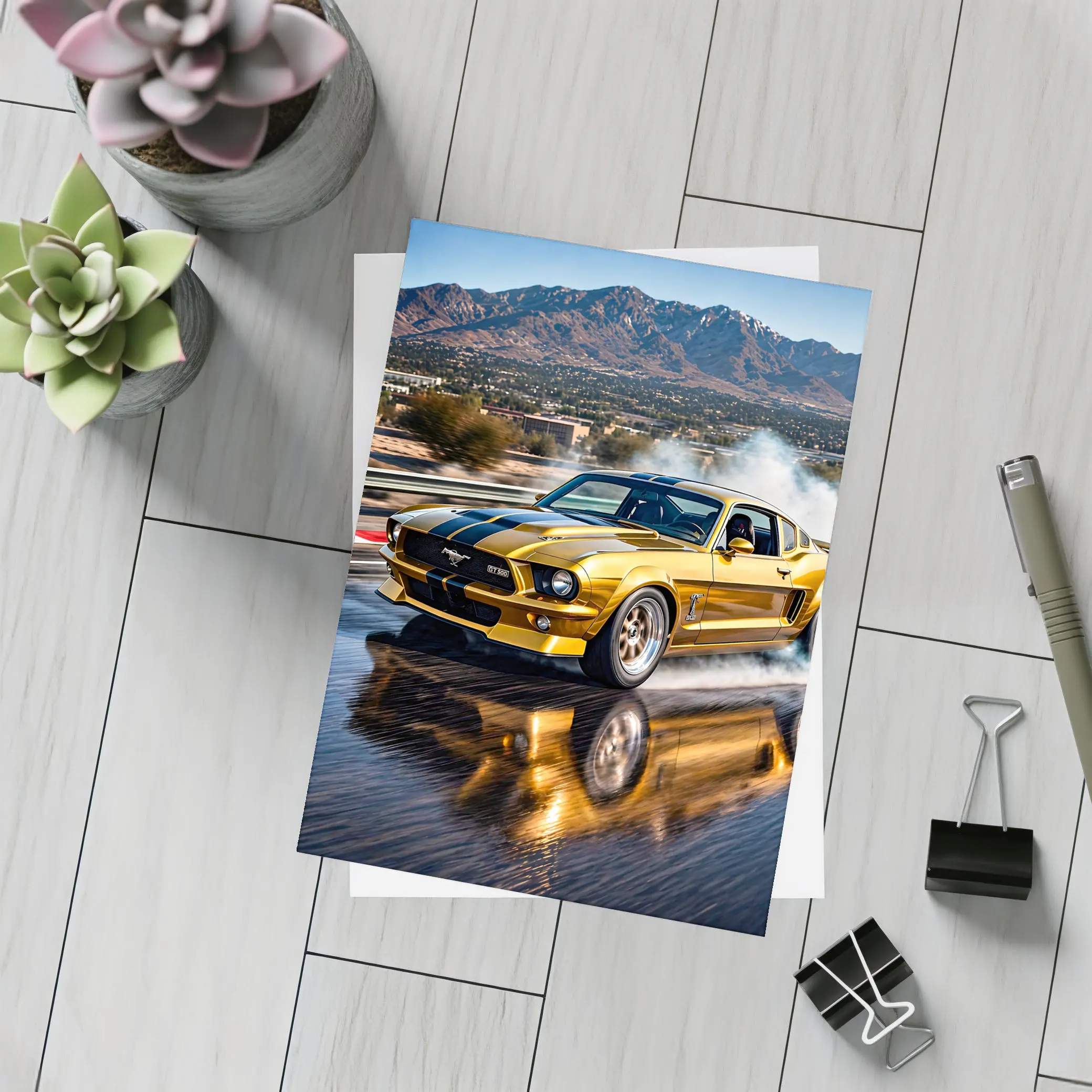Golden Ford Mustang GT500 Burnout Track – Postcards
