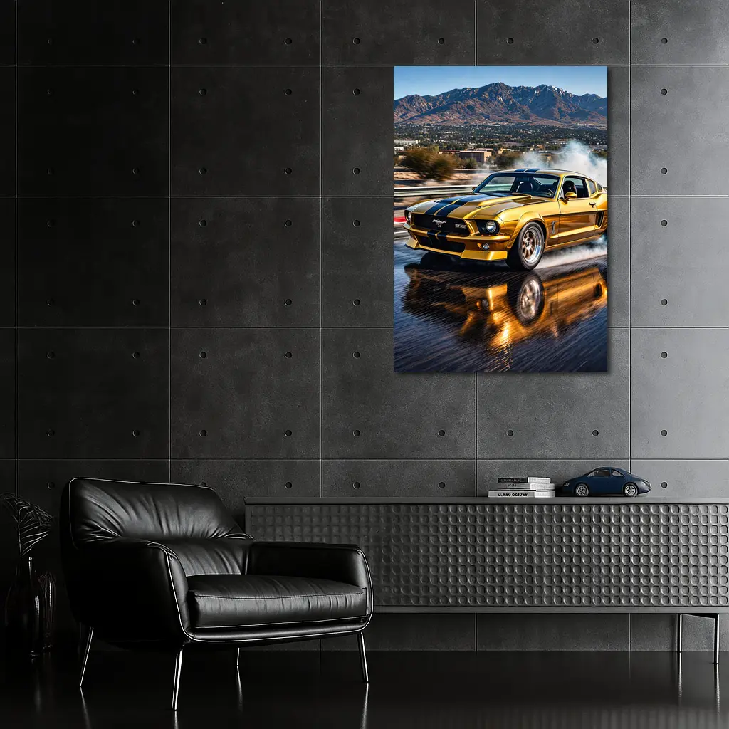 Golden Ford Mustang GT500 Burnout Track – Wall Art