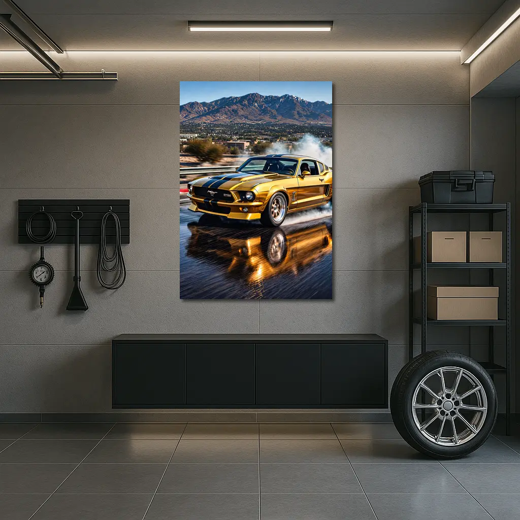 Golden Ford Mustang GT500 Burnout Track – Wall Art
