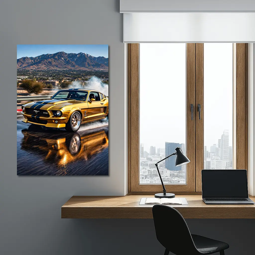 Golden Ford Mustang GT500 Burnout Track – Wall Art