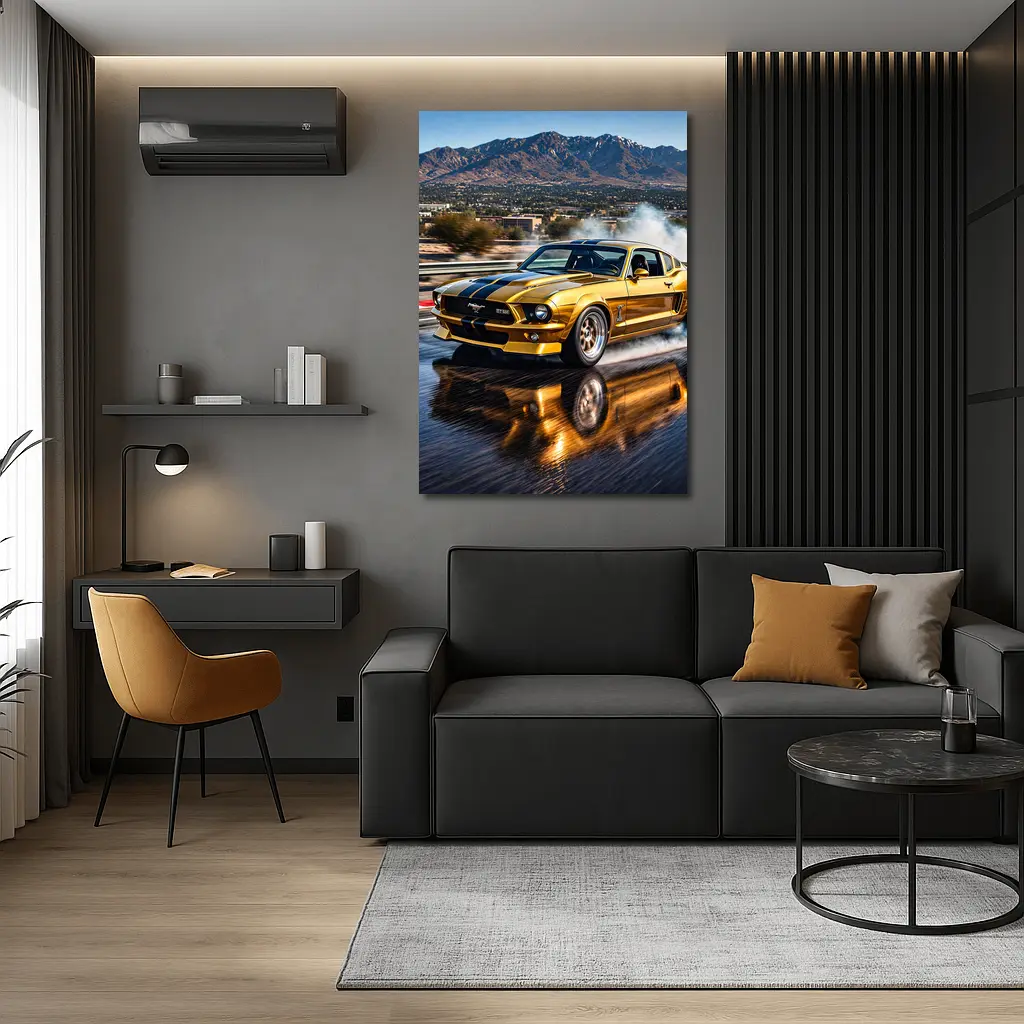 Golden Ford Mustang GT500 Burnout Track – Wall Art