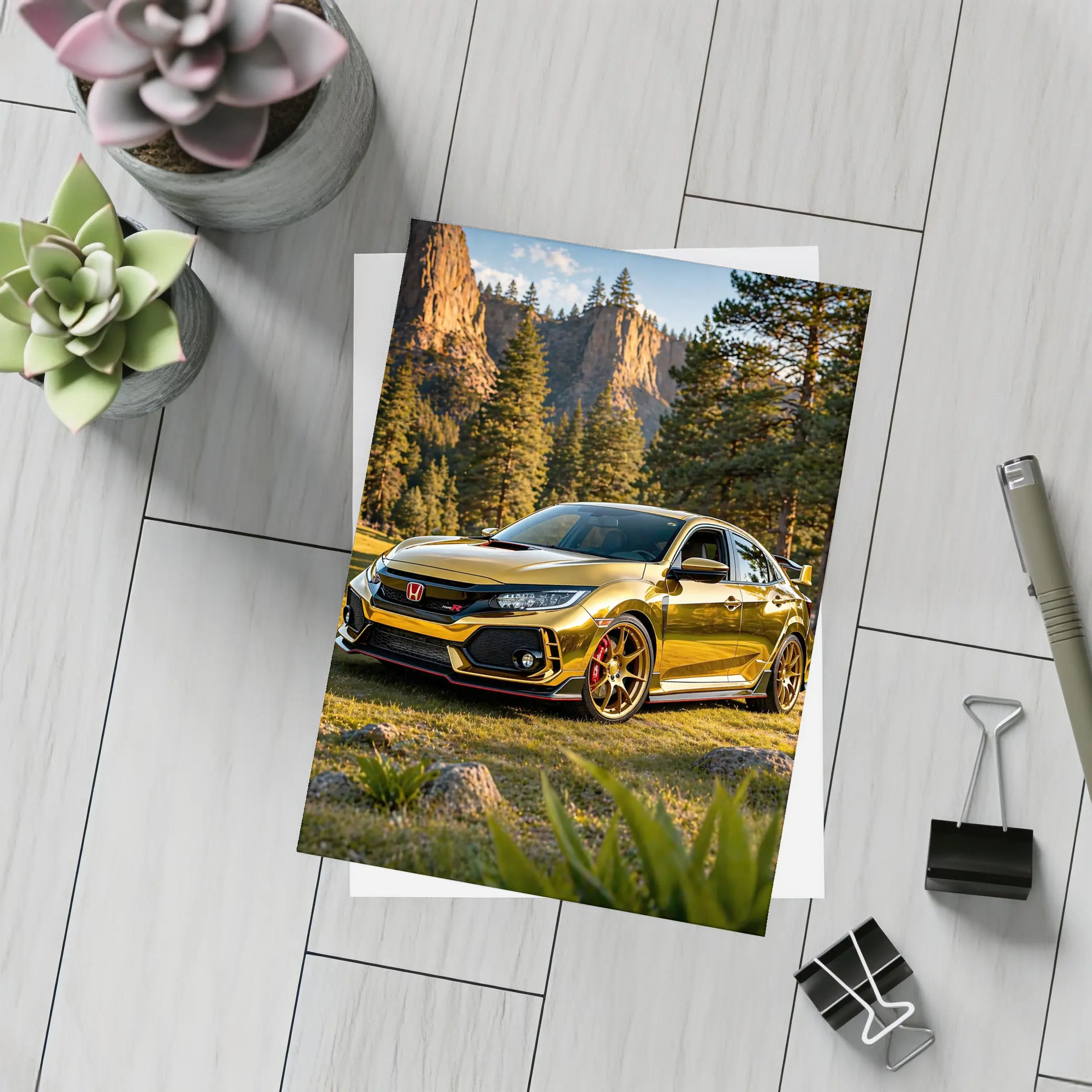 Gold Honda Civic Type R Mountain Forest – Postcards