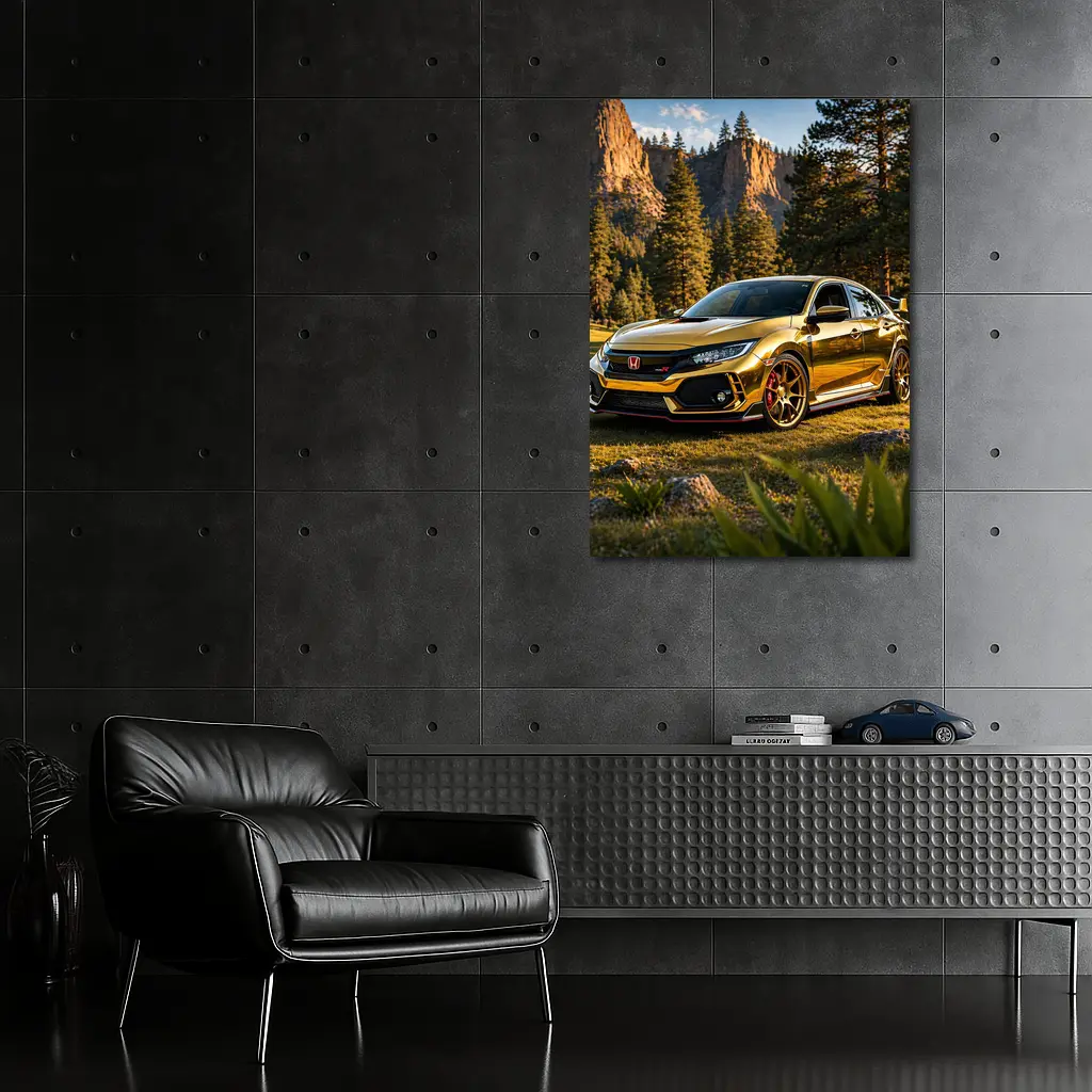 Gold Honda Civic Type R Mountain Forest – Wall Art