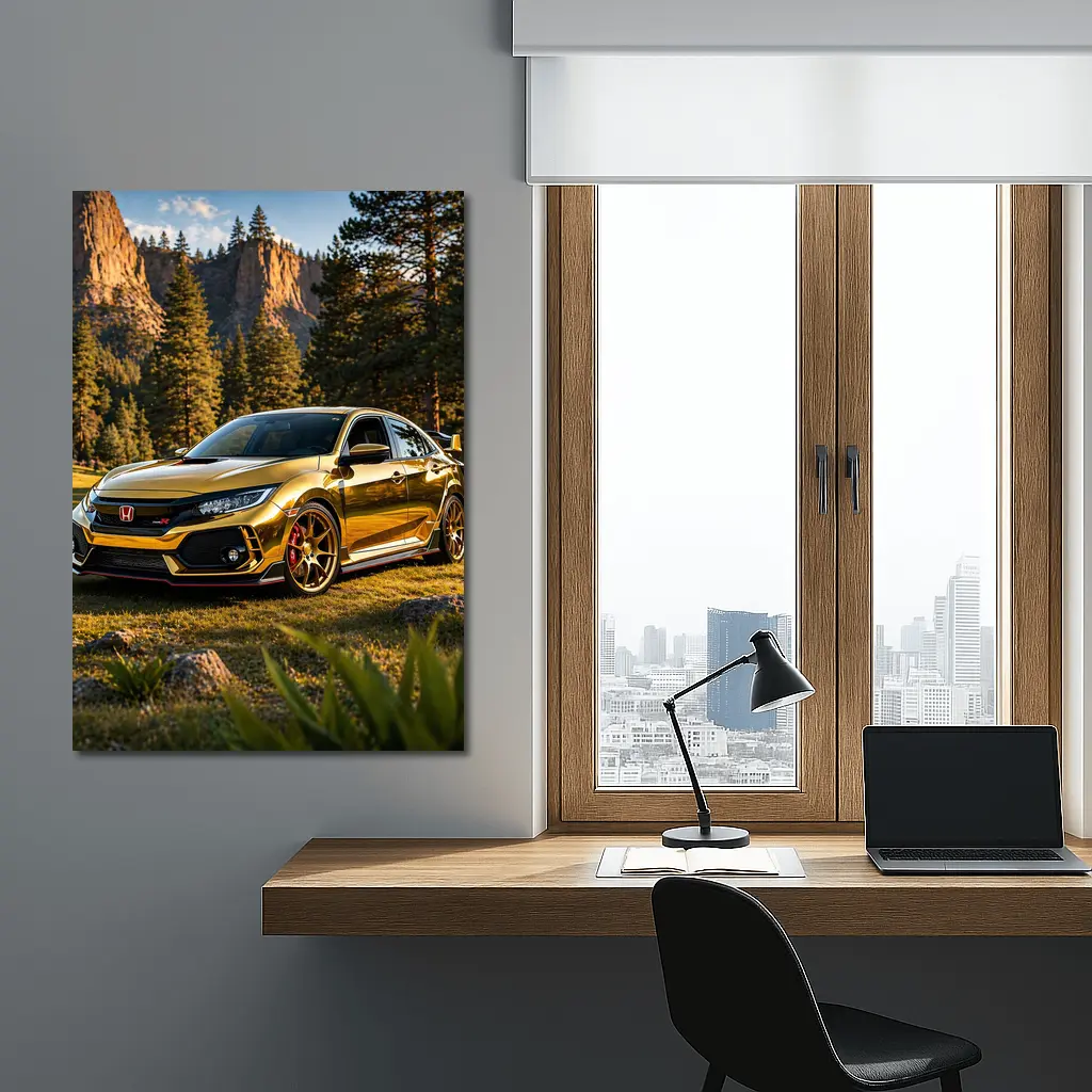 Gold Honda Civic Type R Mountain Forest – Wall Art