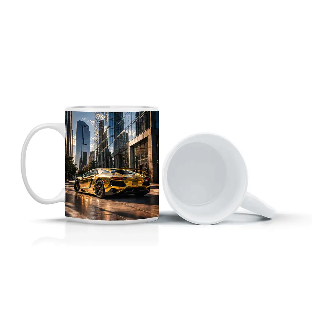 Gold Lamborghini Aventador City Street Scene – Mugs