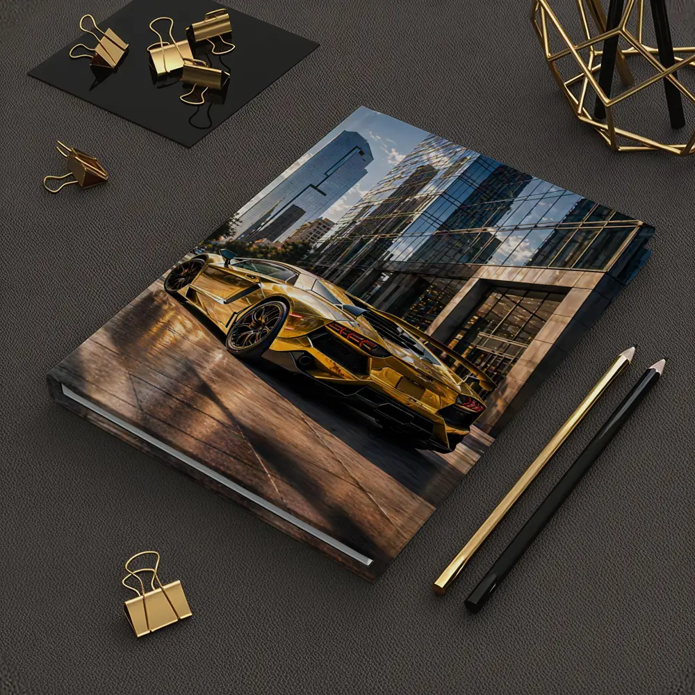 Gold Lamborghini Aventador City Street Scene – Notebooks