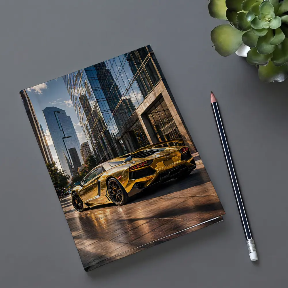 Gold Lamborghini Aventador City Street Scene – Notebooks
