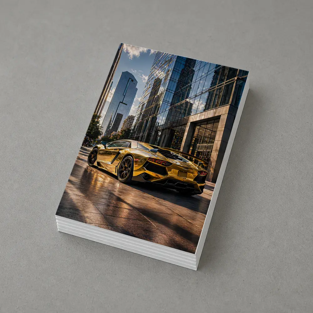 Gold Lamborghini Aventador City Street Scene – Postcards
