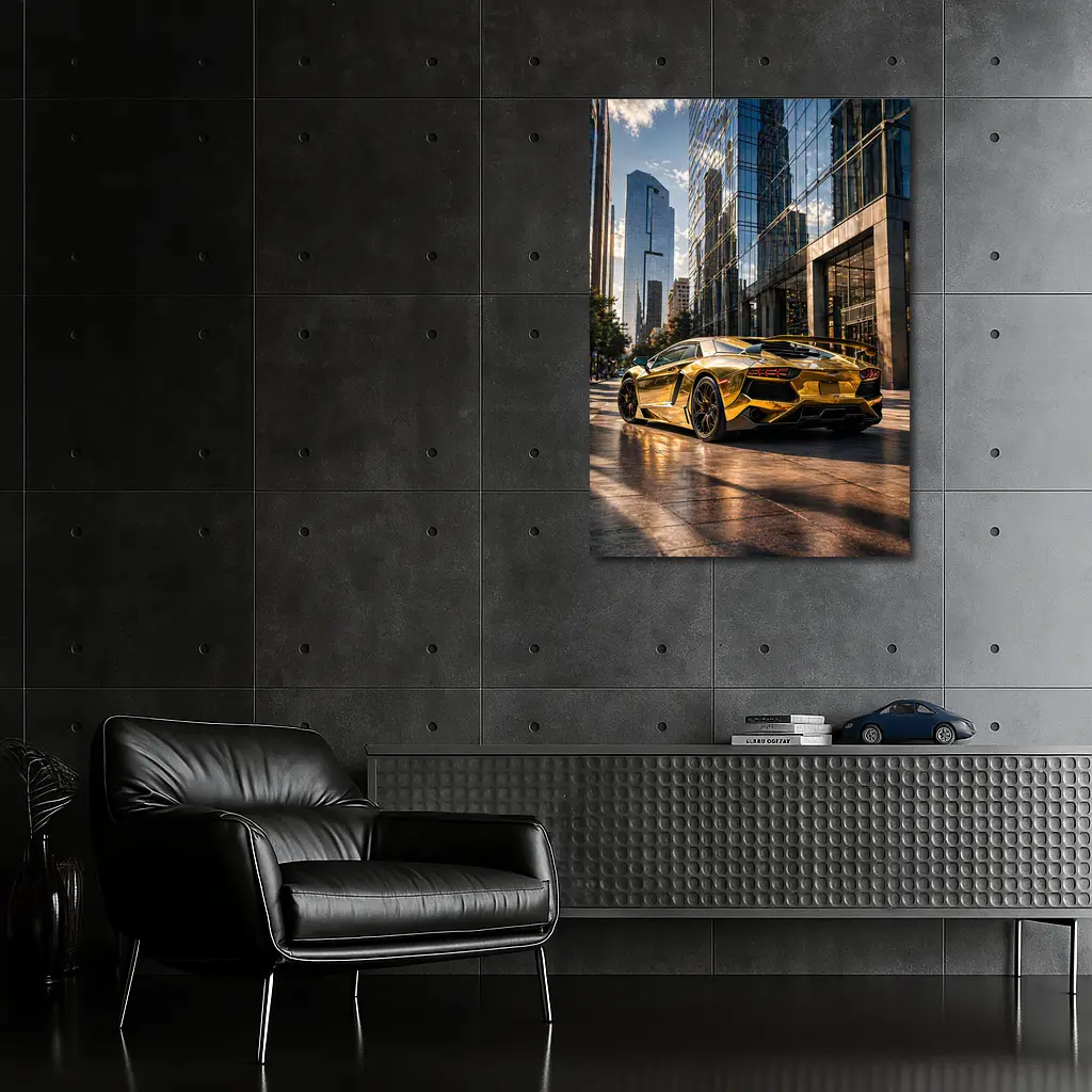 Gold Lamborghini Aventador City Street Scene – Wall Art