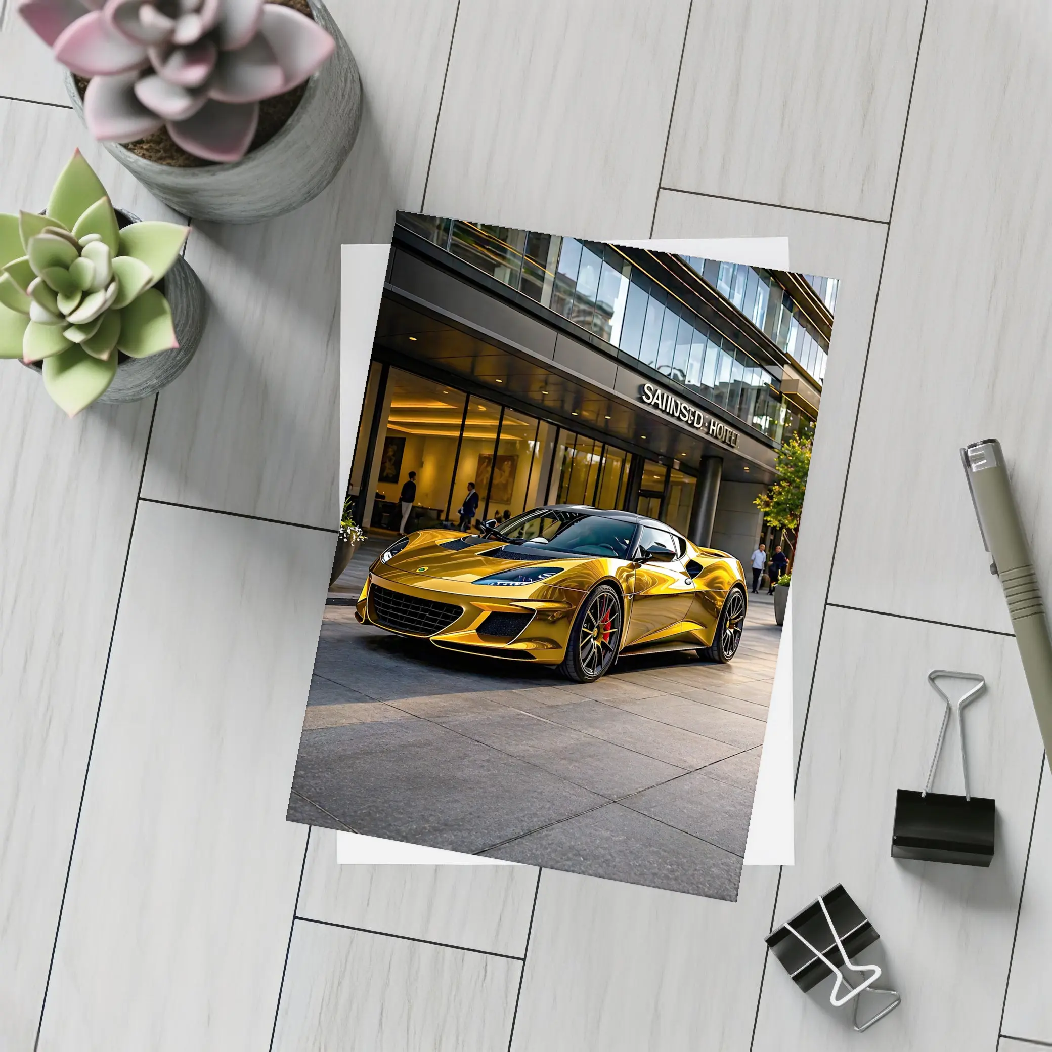Lotus Evora Gold Chrome City Hotel Setting – Postcards