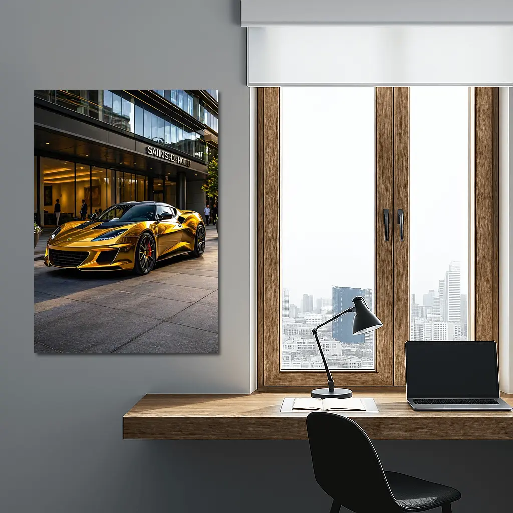 Lotus Evora Gold Chrome City Hotel Setting – Wall Art