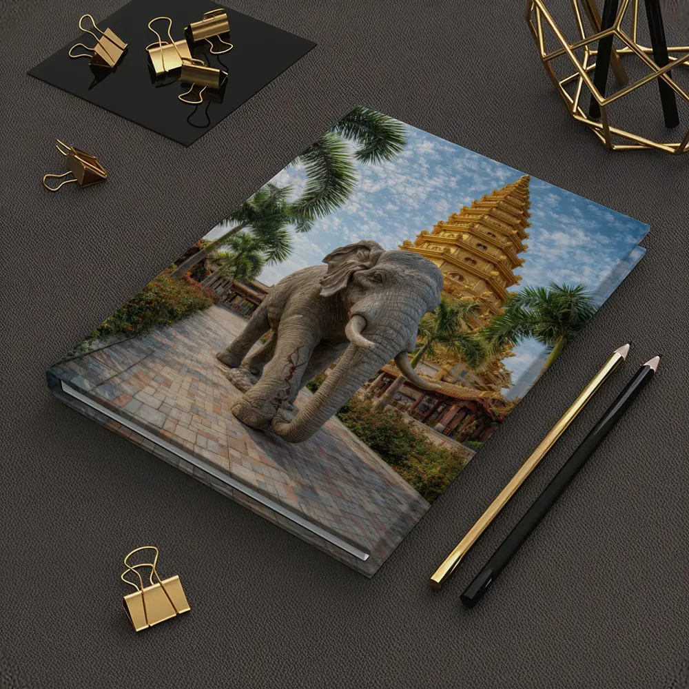 Elephant Walking Toward Golden Buddhist Pagoda – Notebooks